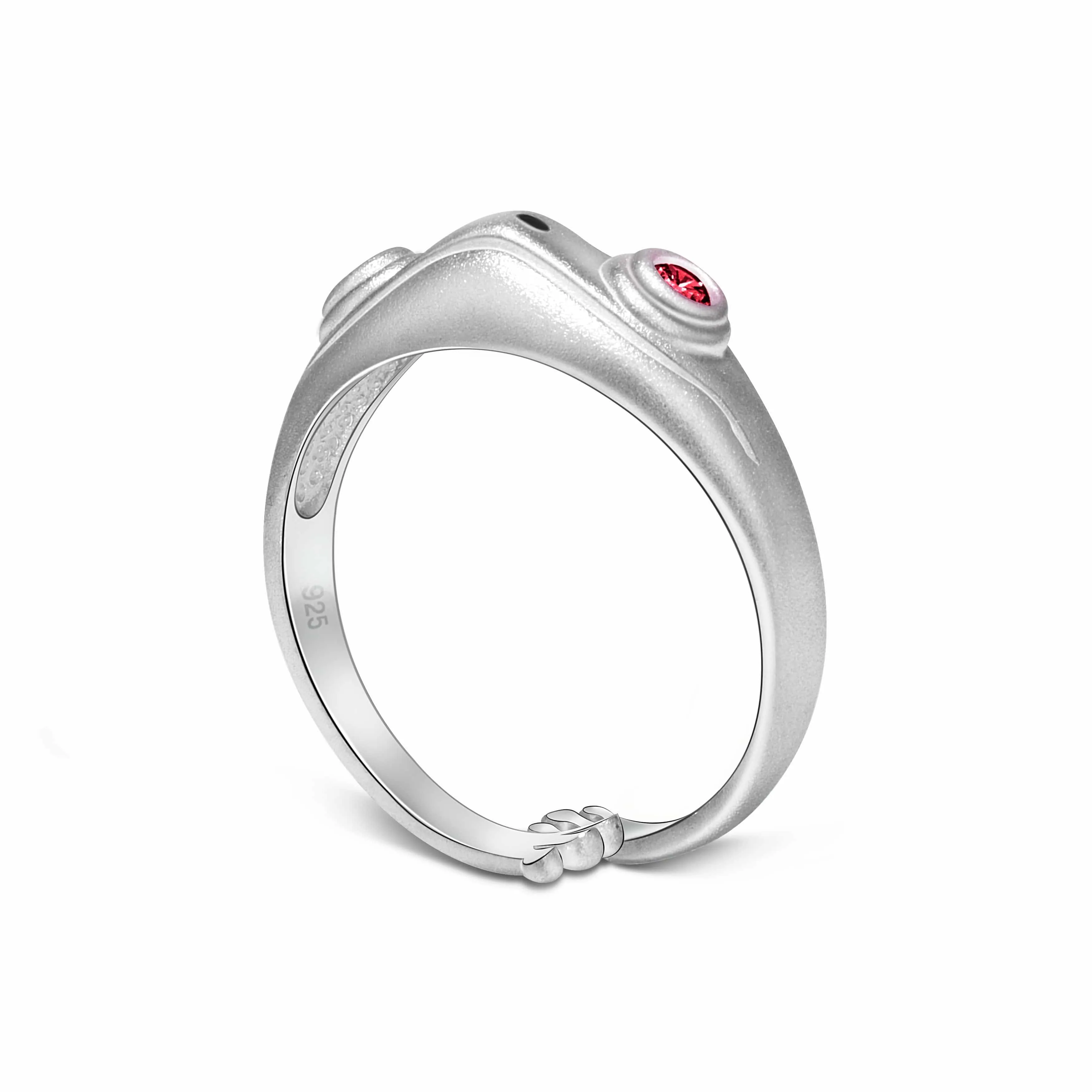 Ruby CZ Adjustable Frog Ring Sterling Silver