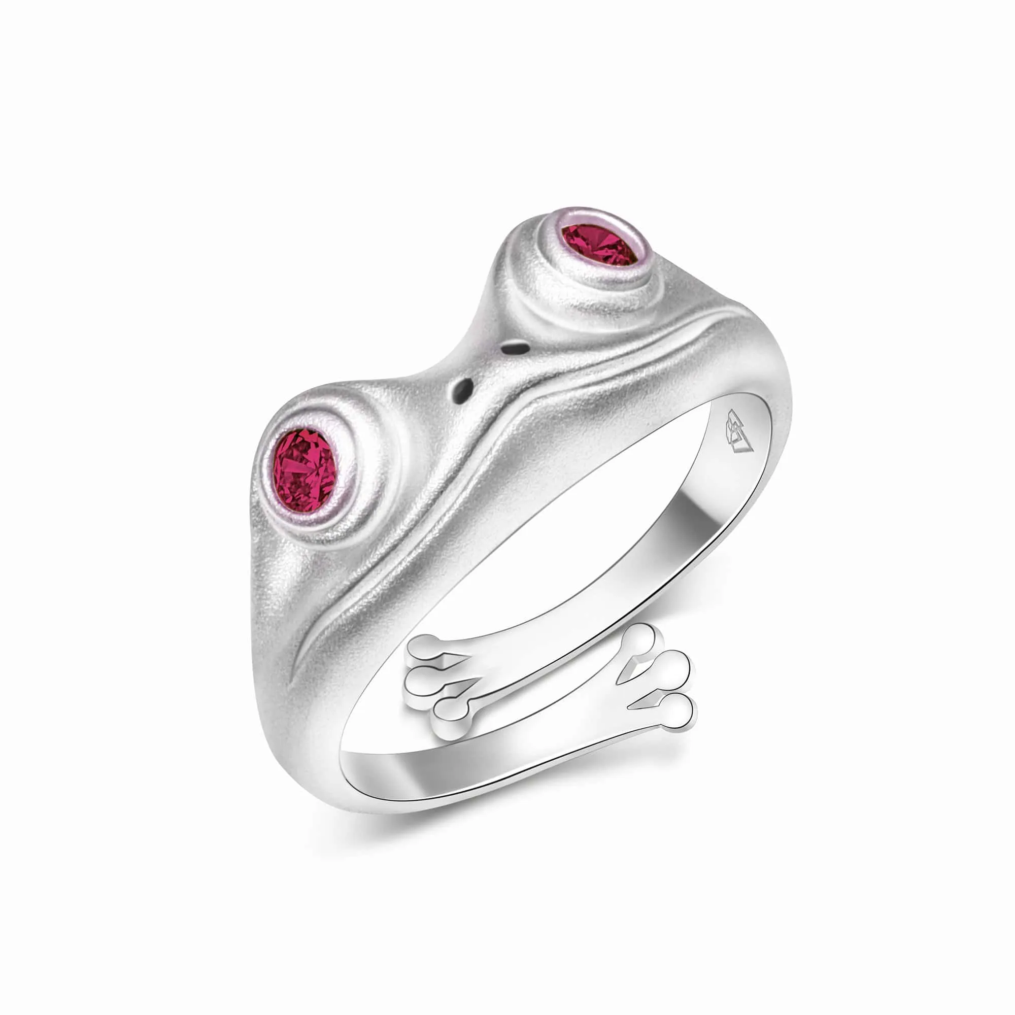 Ruby CZ Adjustable Frog Ring Sterling Silver