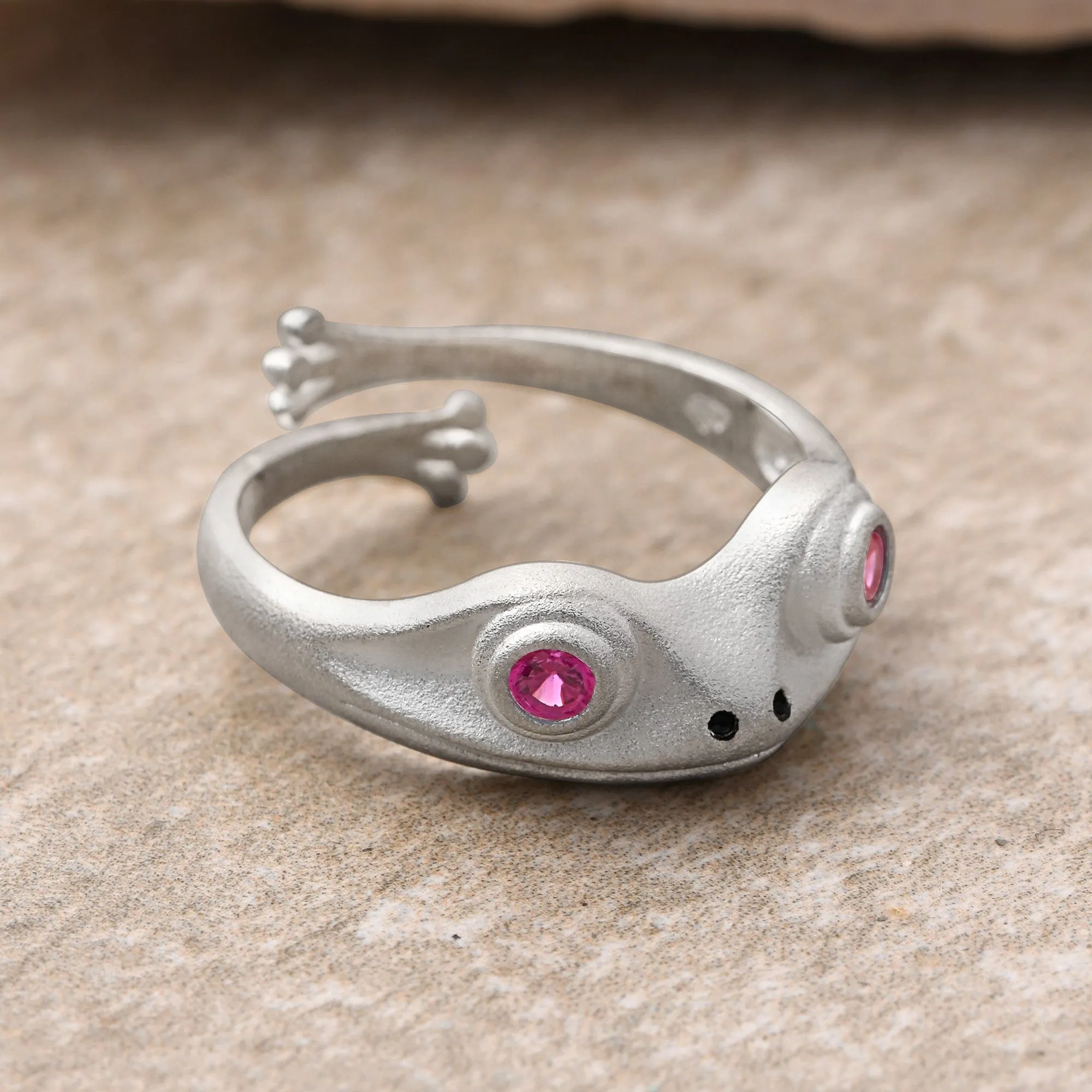 Ruby CZ Adjustable Frog Ring Sterling Silver