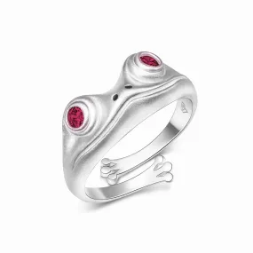 Ruby CZ Adjustable Frog Ring Sterling Silver