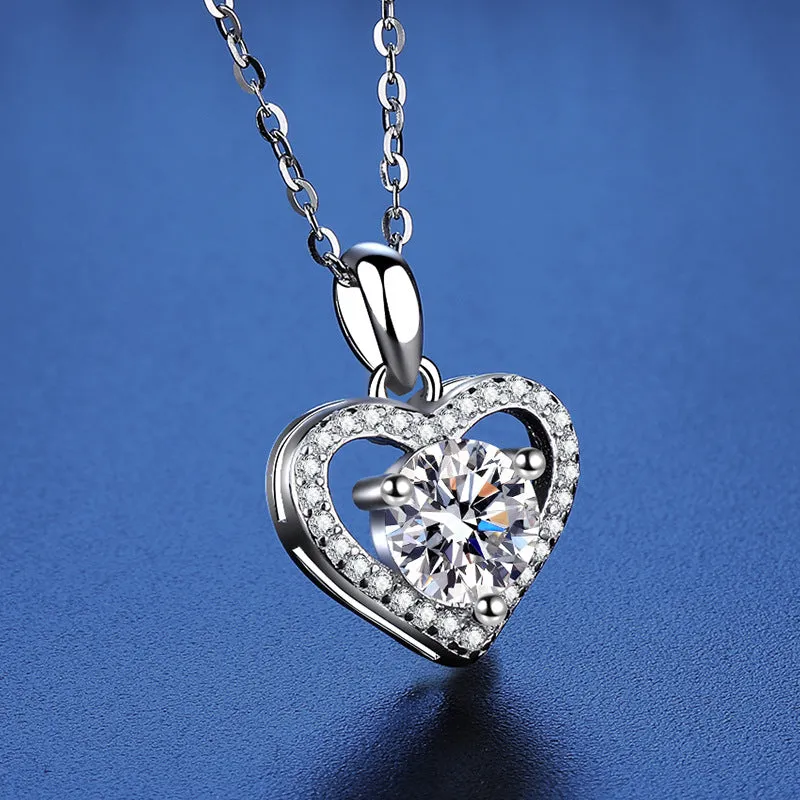 S925 Sterling Silver Moissanite Heart Necklace