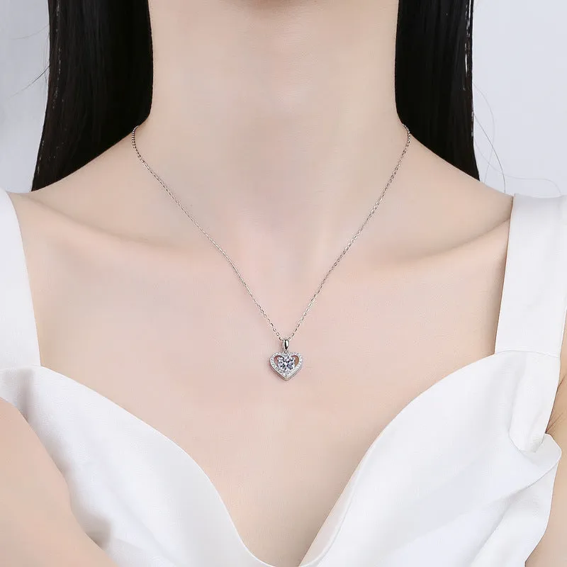 S925 Sterling Silver Moissanite Heart Necklace