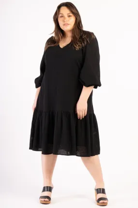 Sara Broderie Ruffle Dress - Black