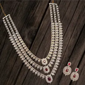 Shine Bright with the Glittering Elegance of ASP Fashion Jewellery's Sparkling American Diamond Triple Layered Haram