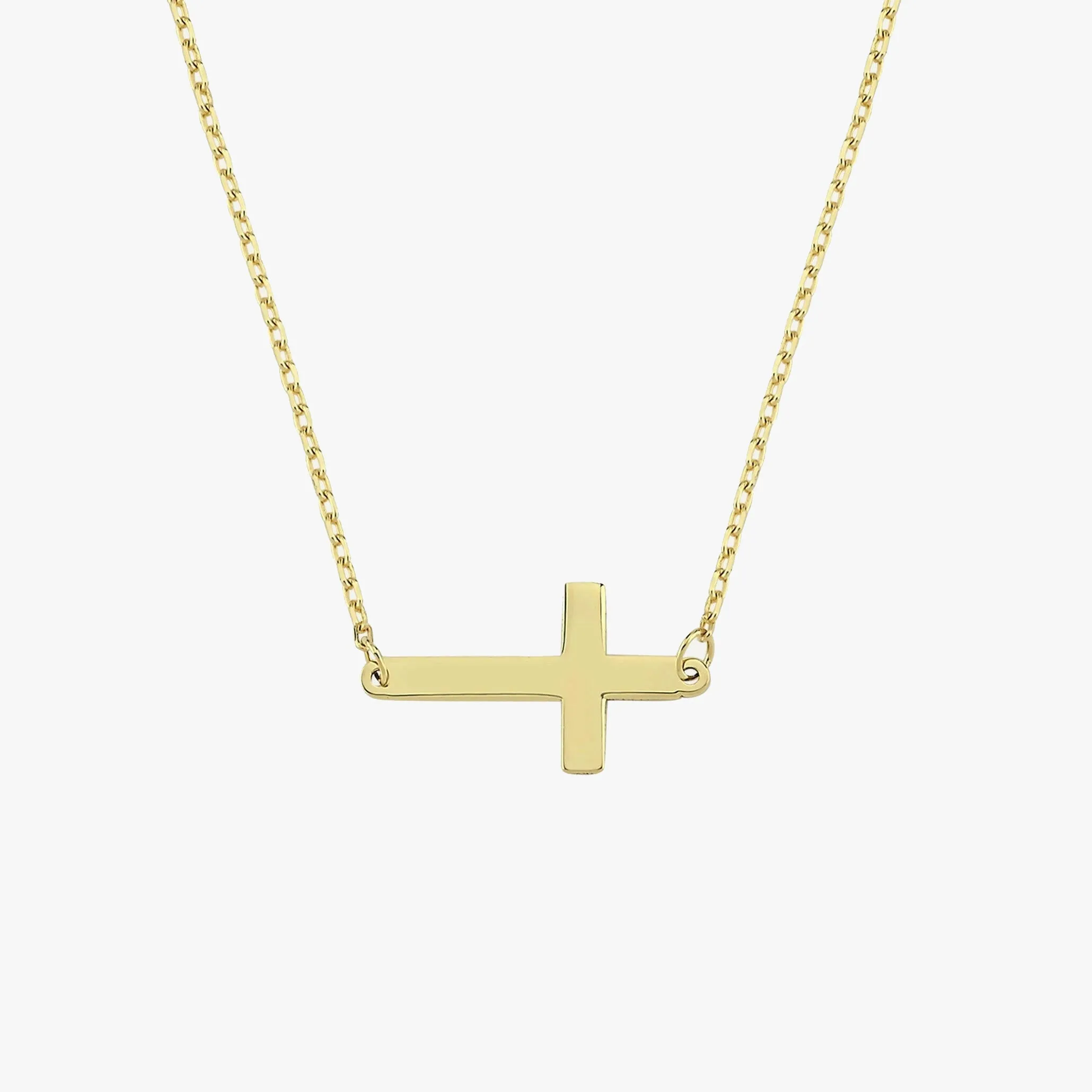 Sideways Cross Necklace | 14K Solid Gold