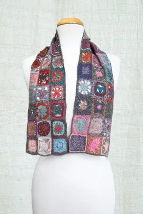 SOPHIE DIGARD FLOWER WHEEL CROCHET WOOL SCARF