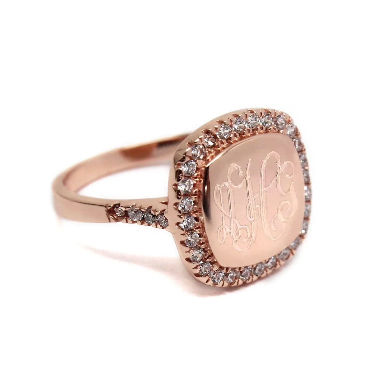 Square CZ Rimmed Monogram Ring- Single Band