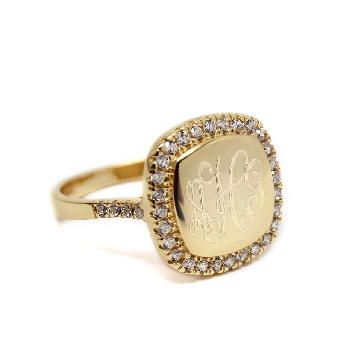 Square CZ Rimmed Monogram Ring- Single Band