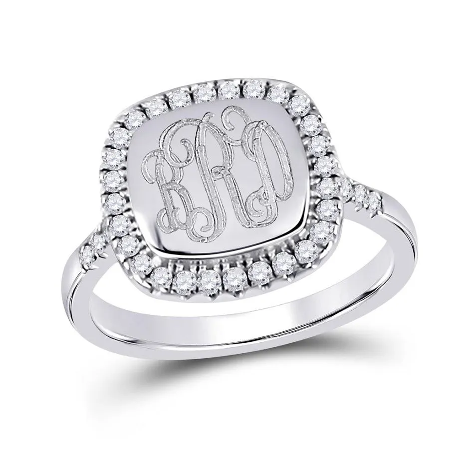 Square CZ Rimmed Monogram Ring- Single Band