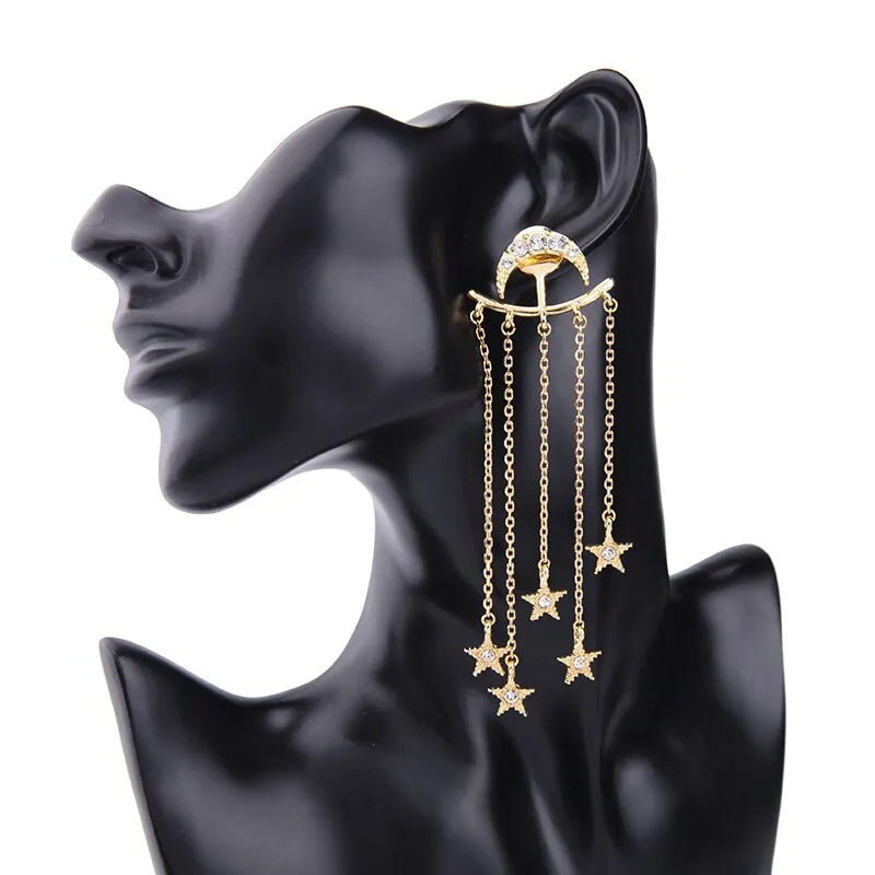 Star Moon 2 in 1 Tassel Dangle Convertible Earring