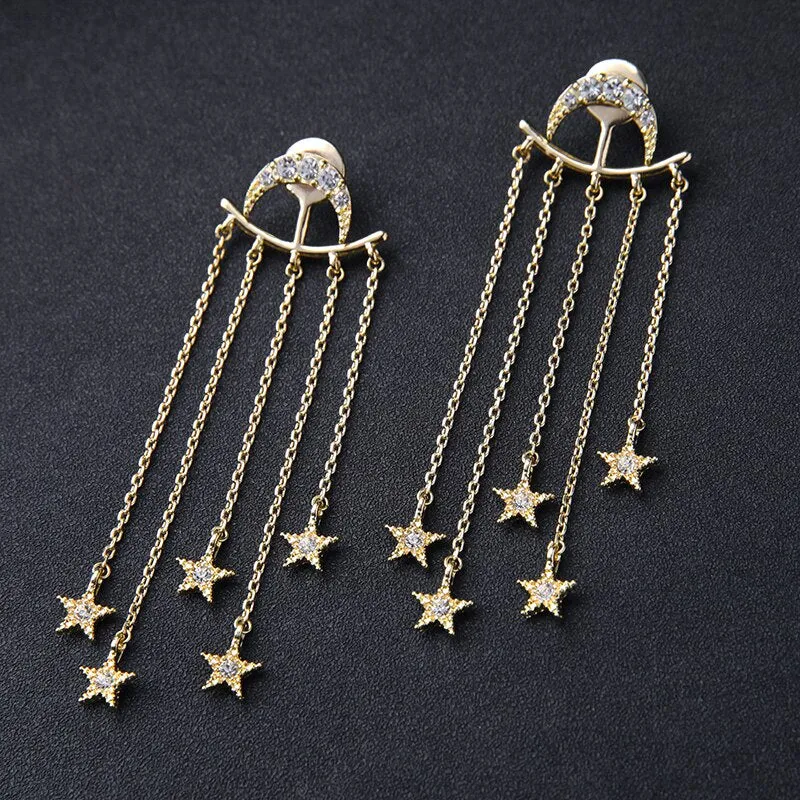 Star Moon 2 in 1 Tassel Dangle Convertible Earring