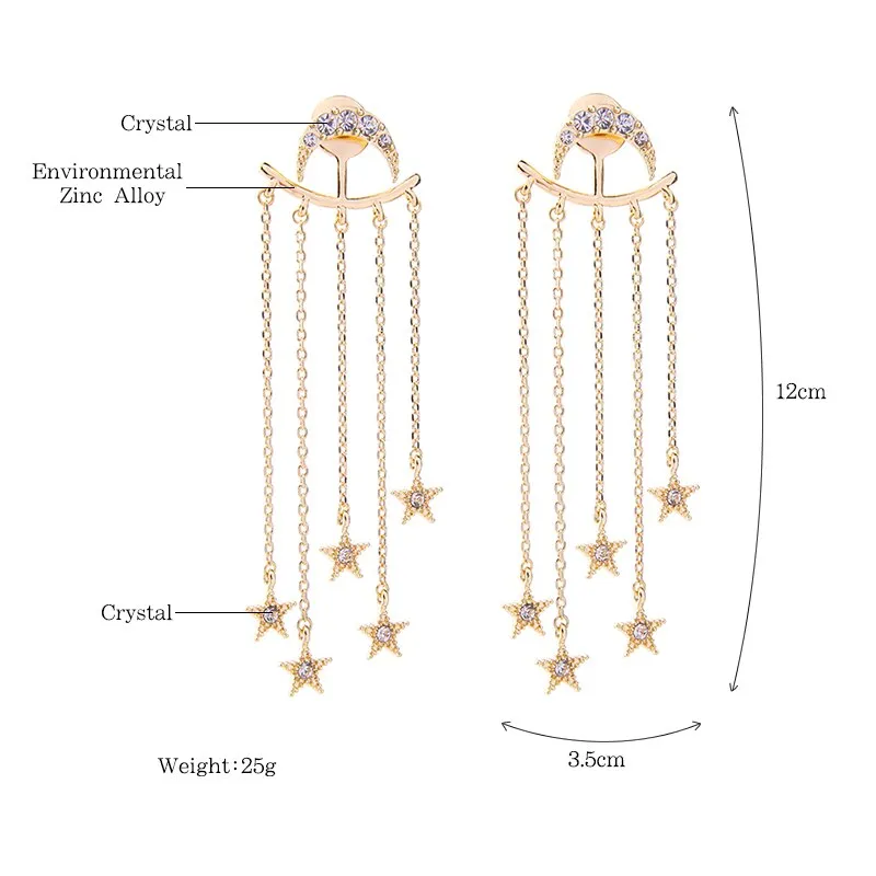 Star Moon 2 in 1 Tassel Dangle Convertible Earring