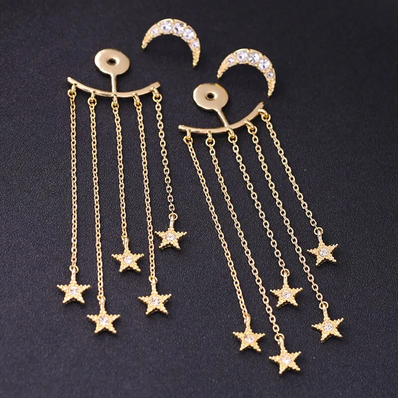 Star Moon 2 in 1 Tassel Dangle Convertible Earring