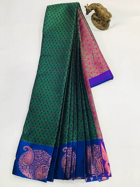 Stunning Green Colored Art Silk Saree With Butta Motifs Design And Rich Pallu