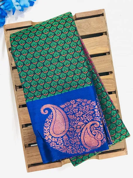 Stunning Green Colored Art Silk Saree With Butta Motifs Design And Rich Pallu