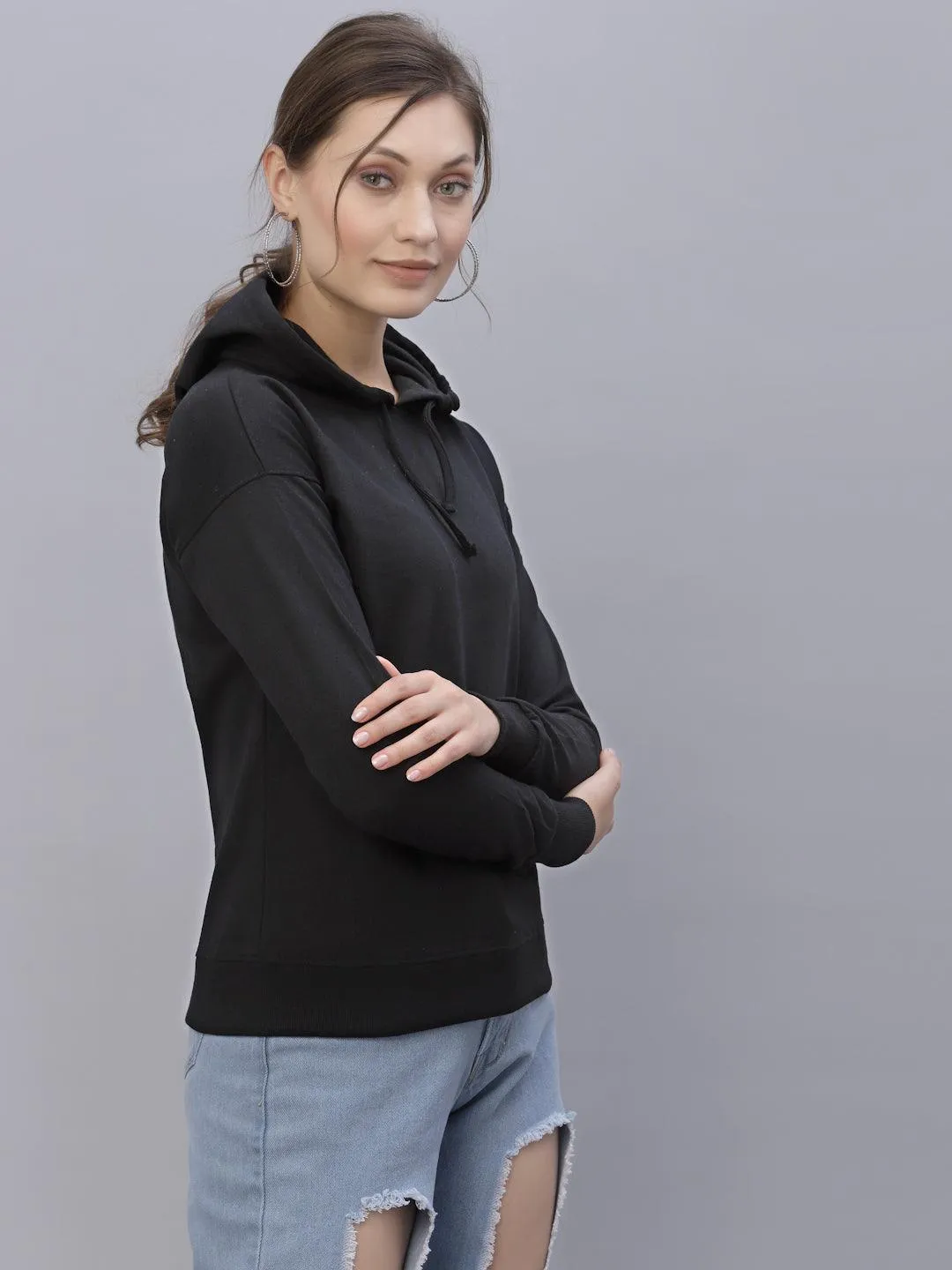 Style Quotient Women Black Hooded Sweatshirt