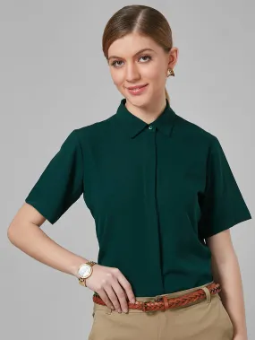 Style Quotient Women Dark Green Solid Polyester Regular Formal Shirt