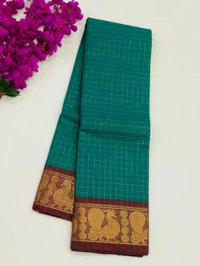 Traditional Green Color Pure Chettinad Cotton Saree With Zari Border