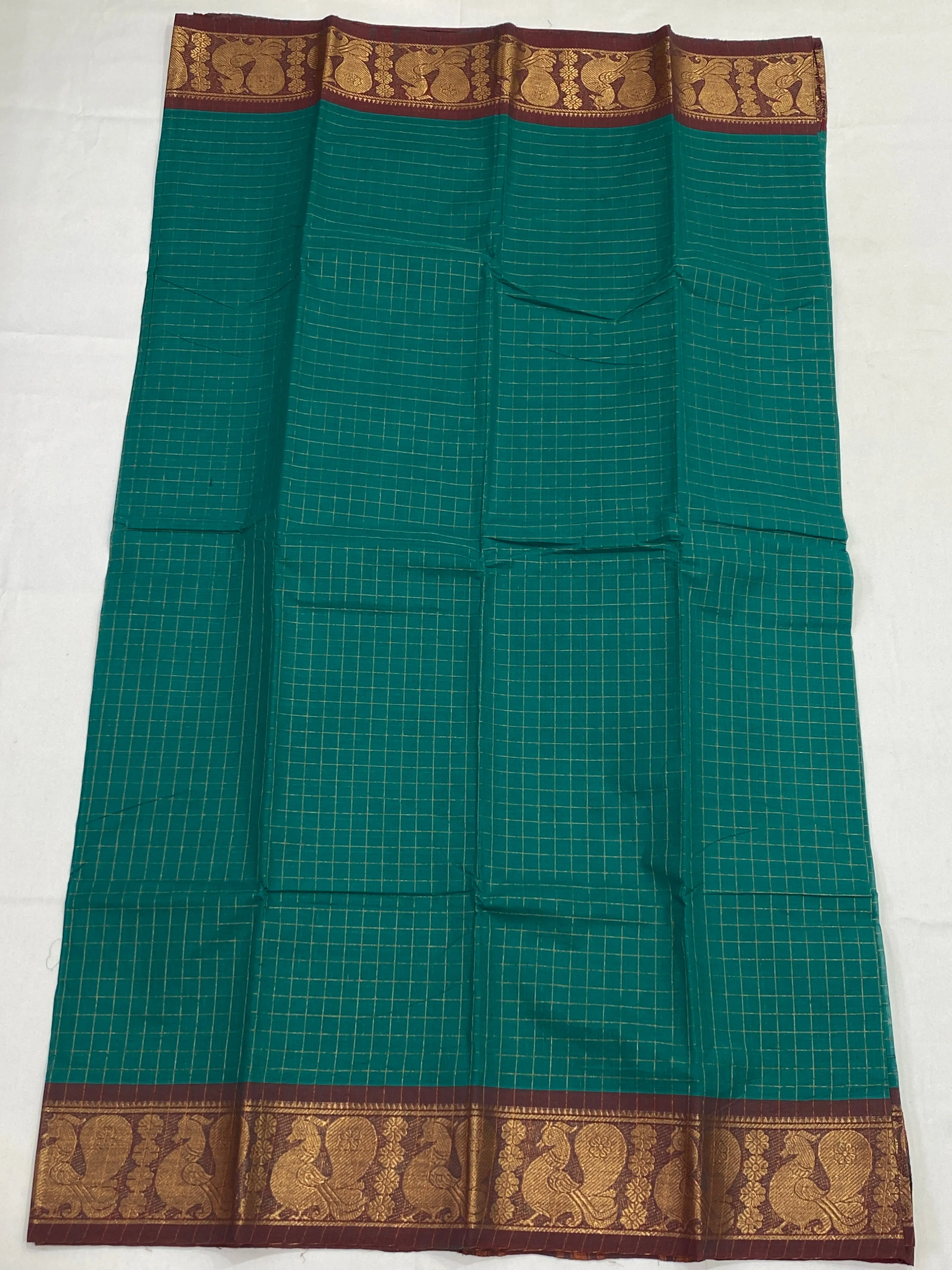 Traditional Green Color Pure Chettinad Cotton Saree With Zari Border