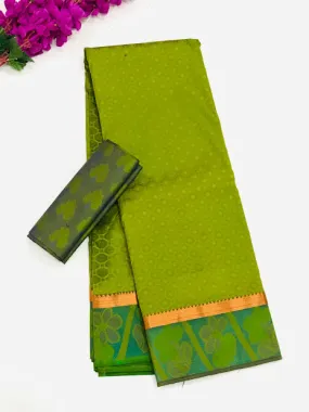 Traditional Olive Green Color Art Silk Saree With Flower Motifs And Copper Zari Border