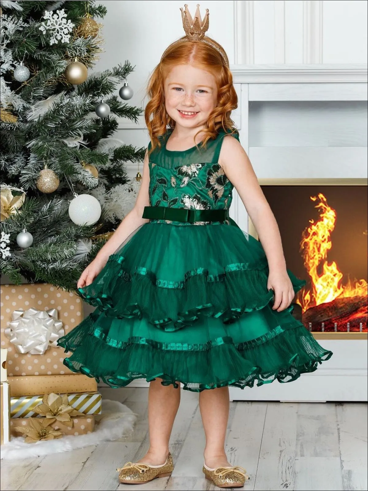 'Twas The Night Sparkle Chiffon Tiered Holiday Dress