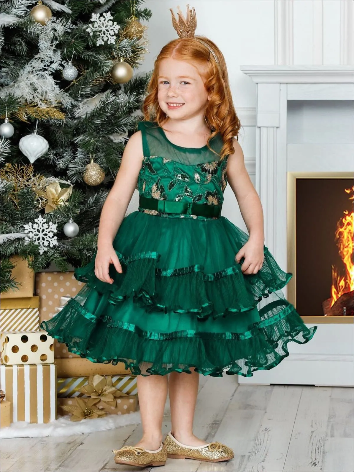 'Twas The Night Sparkle Chiffon Tiered Holiday Dress