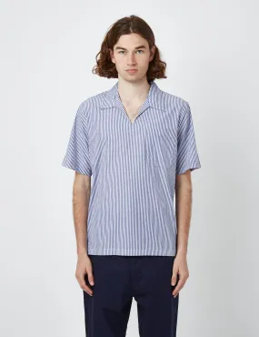 Universal Works Overhead Shirt (Poplin Stripe) - Navy Blue/White