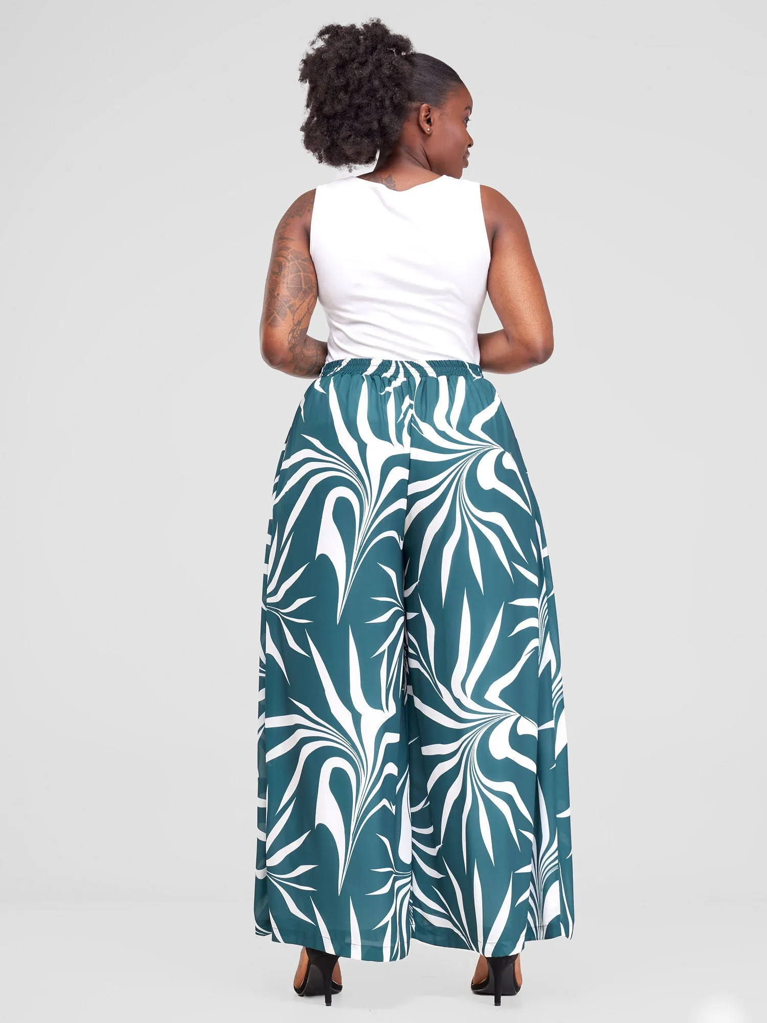 Vivo Asha Wide Leg Pants - Teal / White Tezo Print