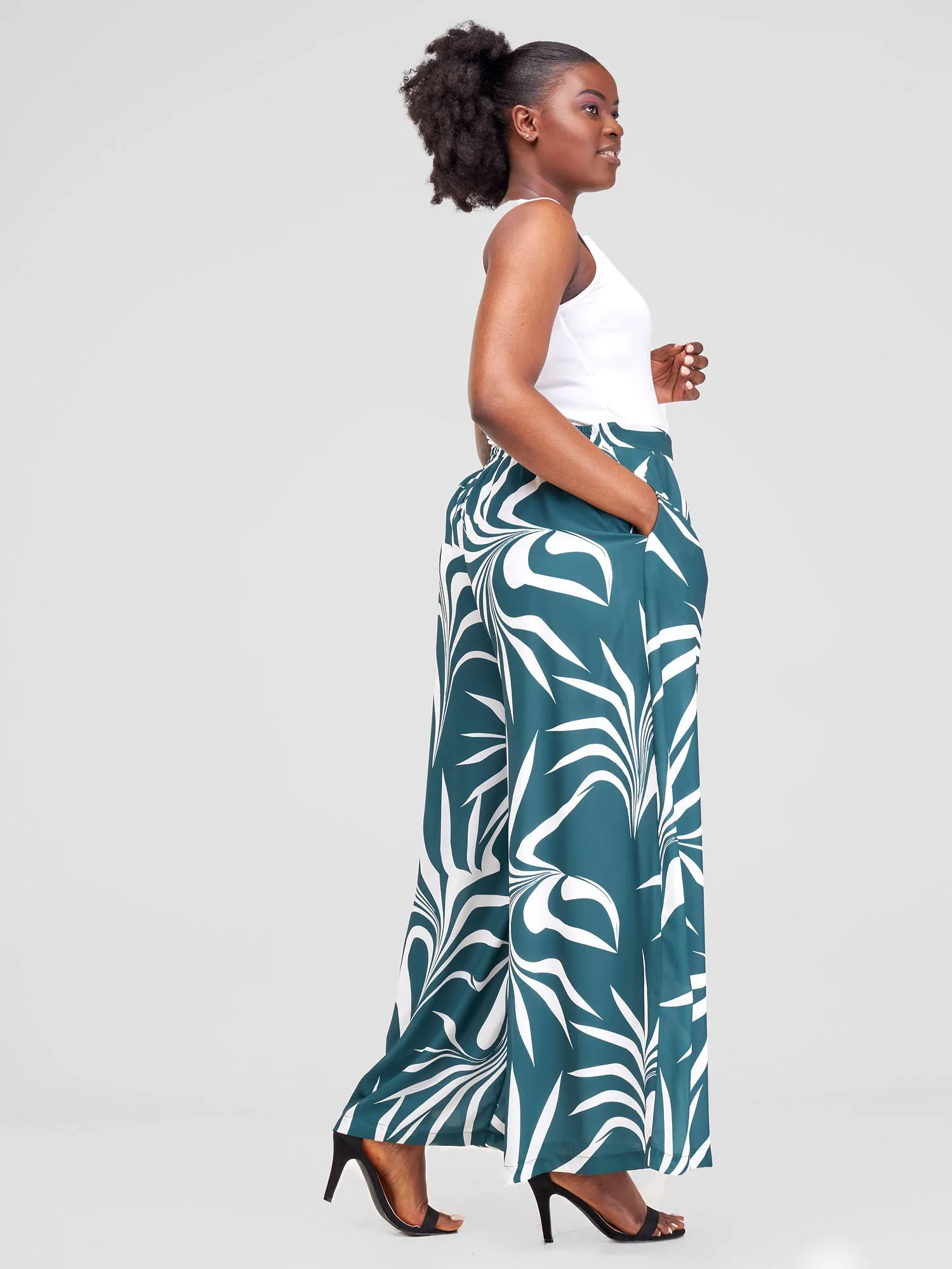 Vivo Asha Wide Leg Pants - Teal / White Tezo Print