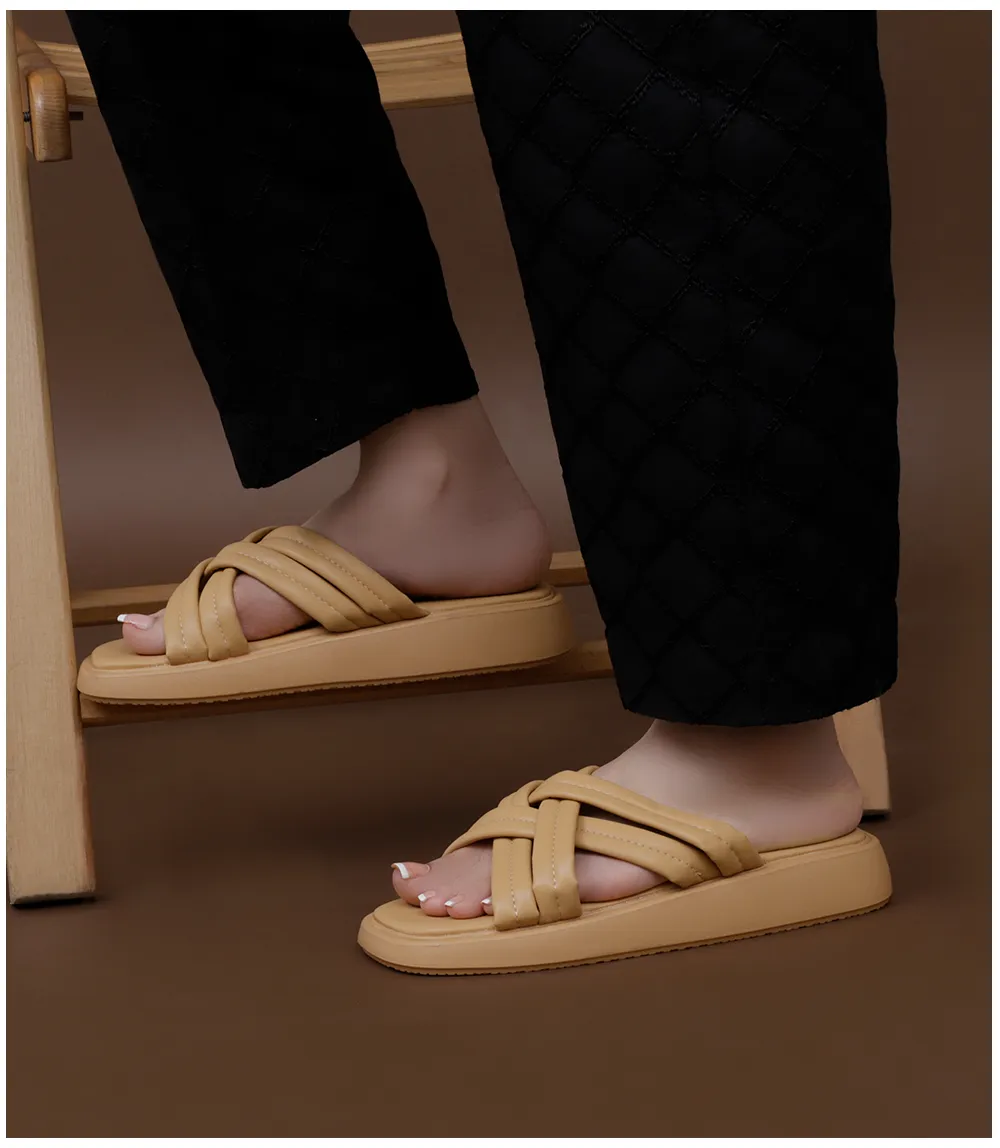 W9672-MUSTARD-Women Platform Slippers