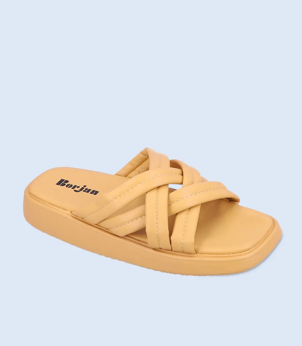 W9672-MUSTARD-Women Platform Slippers