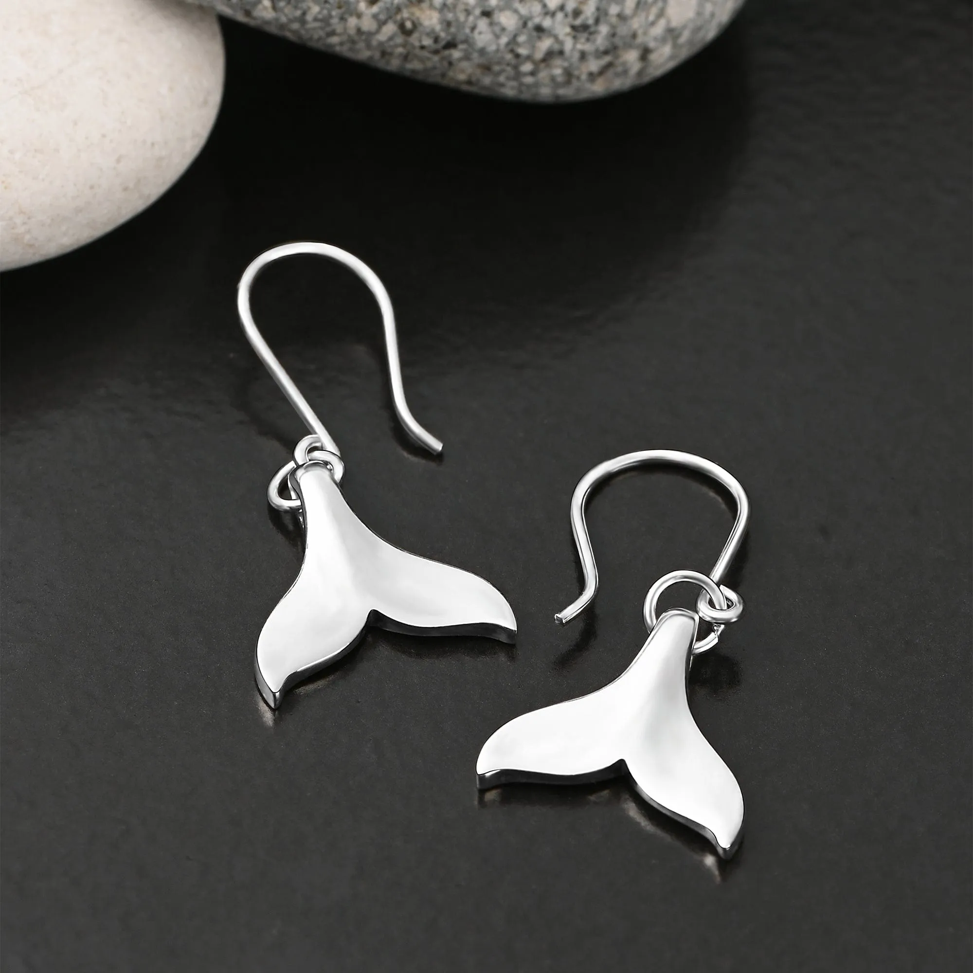 Whale Tail Dangling Earrings Sterling Silver