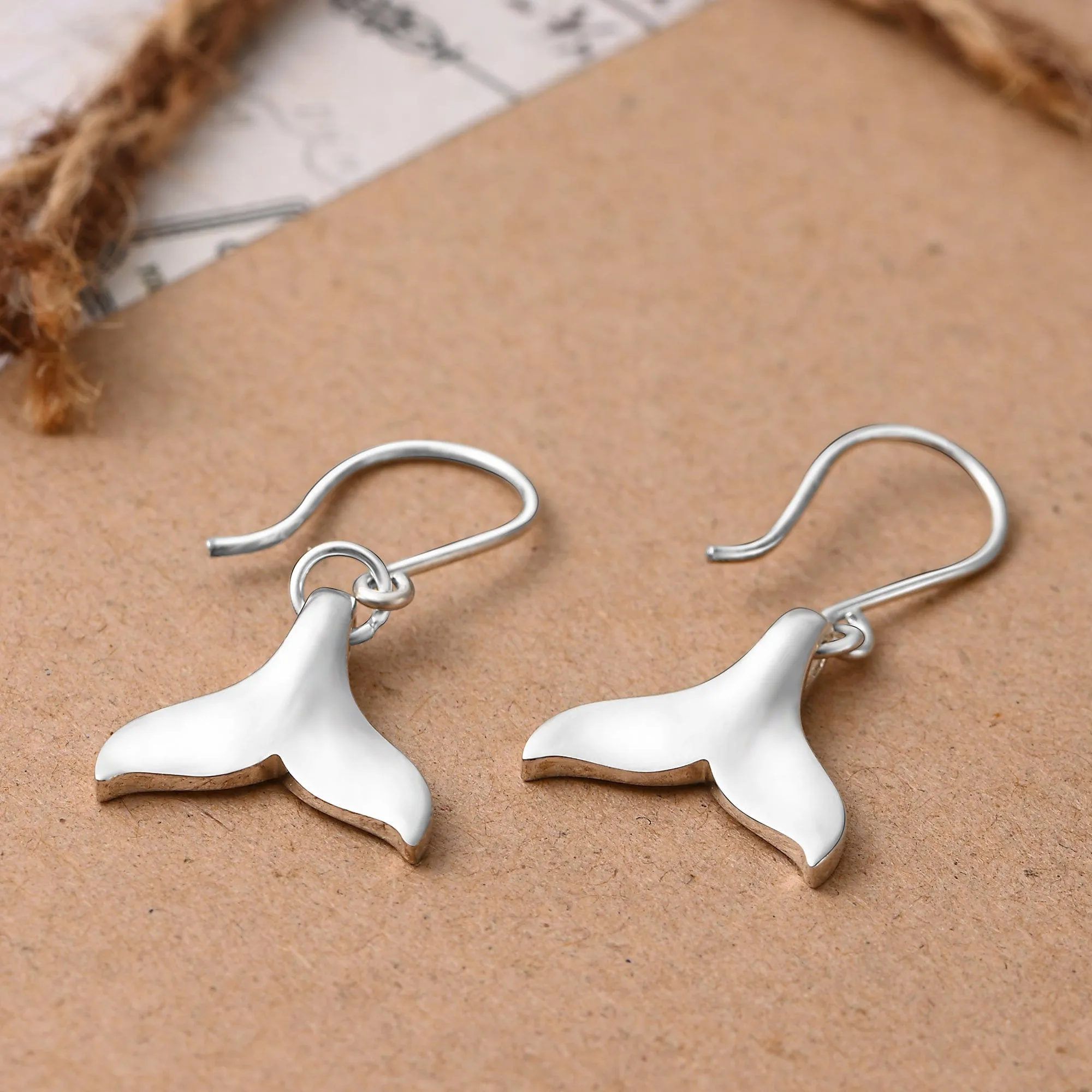 Whale Tail Dangling Earrings Sterling Silver