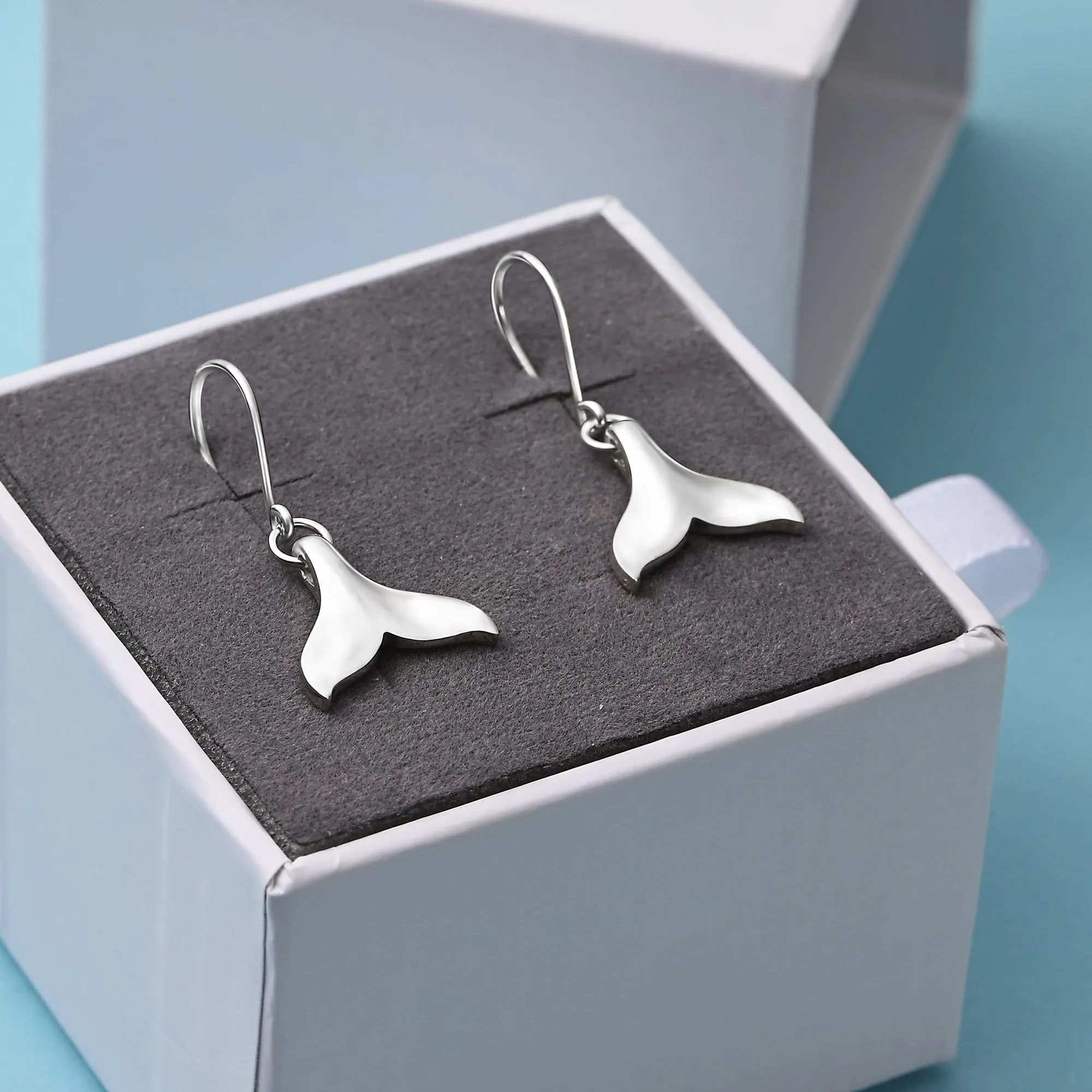 Whale Tail Dangling Earrings Sterling Silver