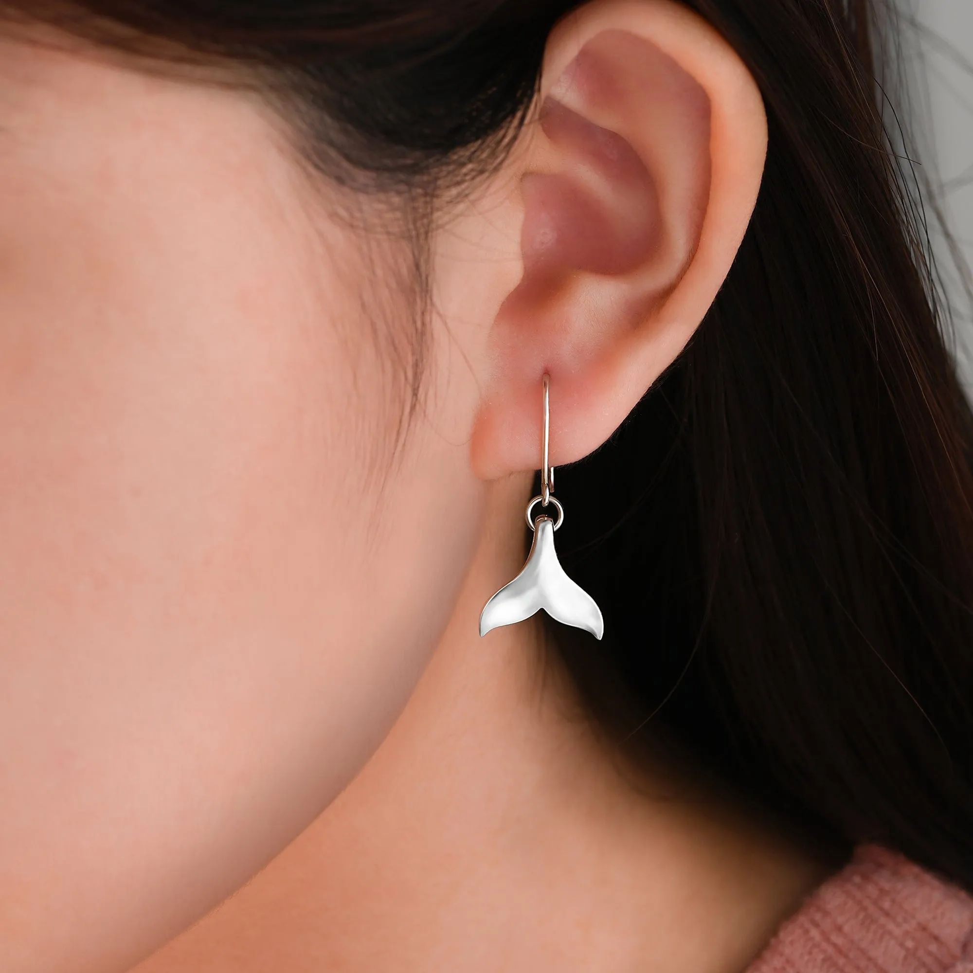 Whale Tail Dangling Earrings Sterling Silver