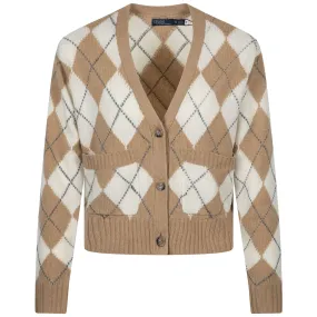 Womens Argyle Wool V-Neck Cardigan Camel Multi - 2024