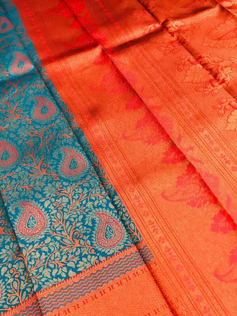 Wonderful Blue Color Art Silk Saree With Contrast Border And Rich Pallu