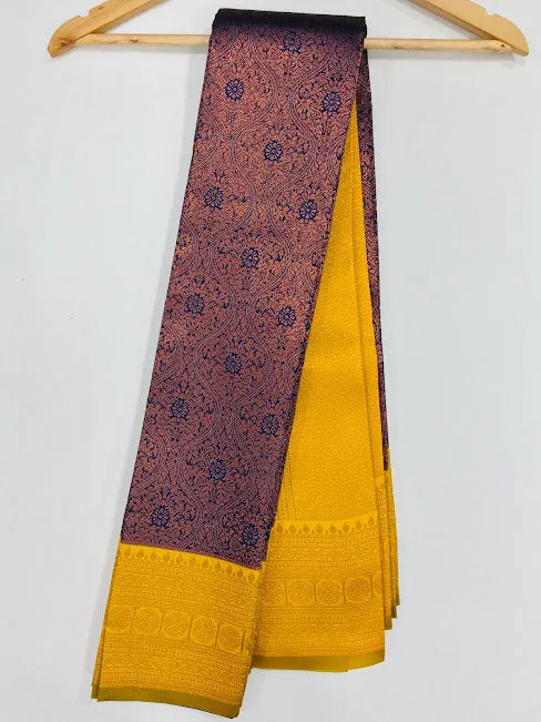 Wonderful Violet Color Art Silk Saree With Butta Motifs And Contrast Rich Pallu